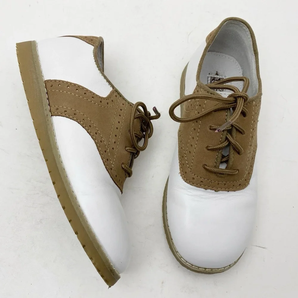 L'Amour White and Tan Kids Saddle Oxfords